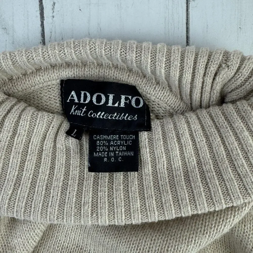 VTG Adolfo Tan Cashmere Touch Embroidered Turtleneck Knit Sweater Size Large - Picture 6 of 11